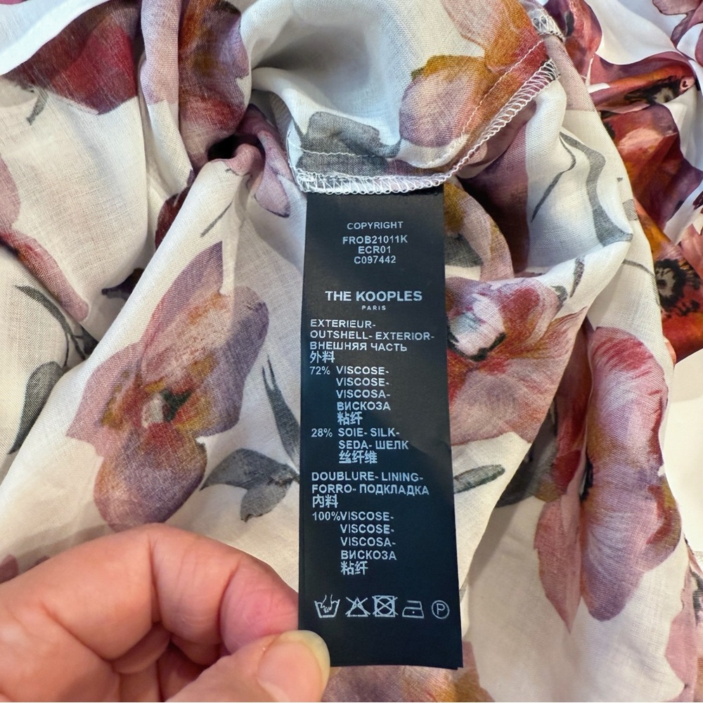 The Kooples Dress Silk Floral Print Wrap Mini Pink White Puff Sleeves Boho NWT - Picture 5 of 14